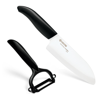 Picture of 5.5" Ceramic Santoku Knife and Ceramic Y Peeler Set - Black