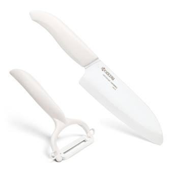 Picture of 5.5" Ceramic Santoku Knife and Ceramic Y Peeler Set - White