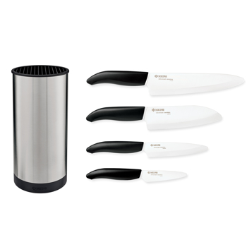 Picture of 5 Piece Stainless Steel Block Set with 4 White Revolution Ceramic Knives (7", 5.5",4.5", 3")