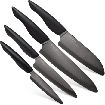 Picture of INNOVATIONblack® 4-Piece Ceramic Kitchen Knife Set - Black 4.5" Utility, 5" Slicing, 5.5" Santoku and 7" Chef's Knife